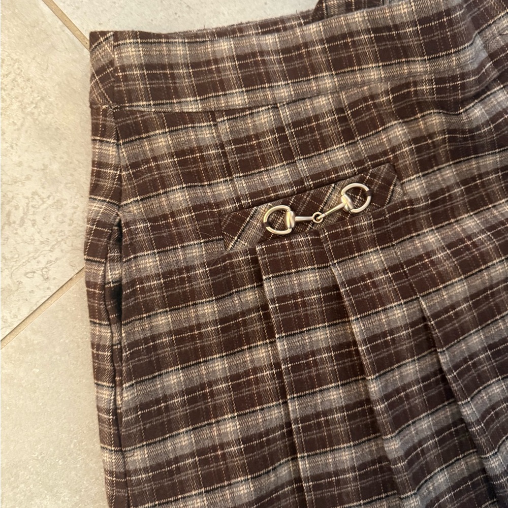 NWT Hunter - Pleated Horsebit Miniskirt Small $89 Brown Plaid Mini Skirt - Picture 8 of 10
